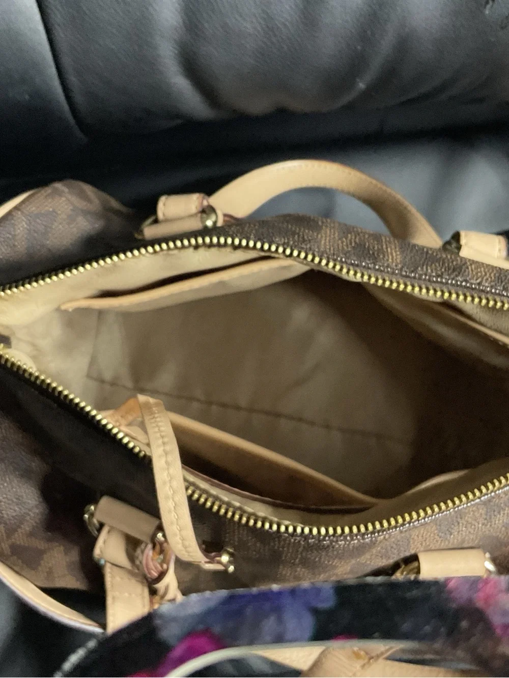 Michael Kors Brown MK Logo Messenger with Tan Trim and Gold Hardware